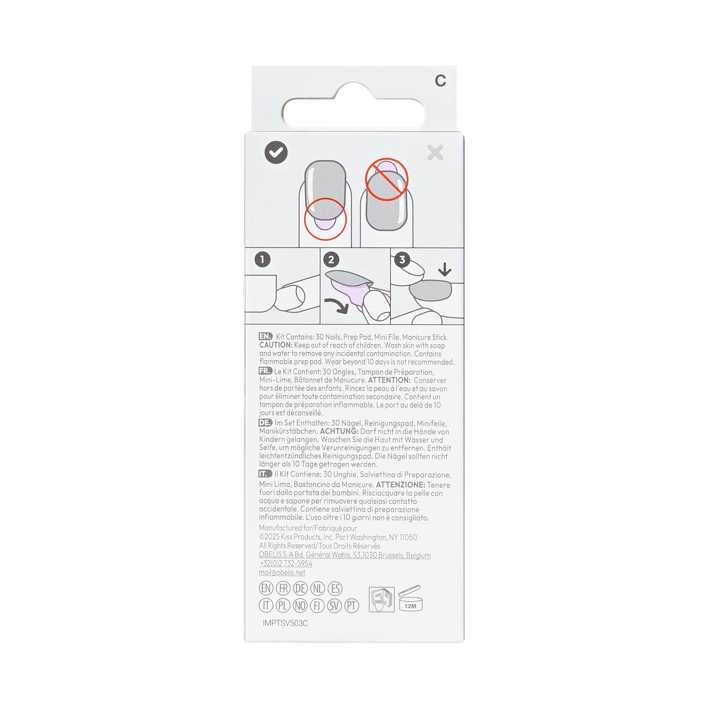 Kiss Impress No Glue Mani Press On Nails, Design, 'Liberty', Multicolor, Short Size, Squoval Shape, Includes 30 Nails, Prep Pad, Instructions Sheet, 1 Manicure Stick, 1 Mini File