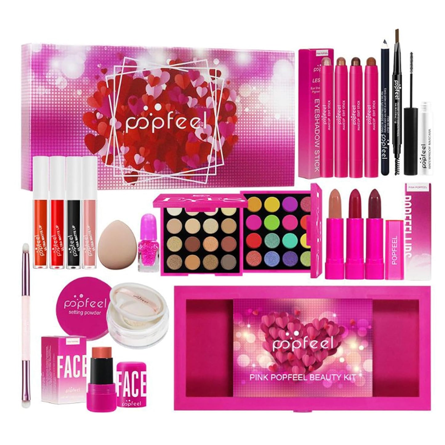 Holiday Makeup Gift Set - Complete Kit for Women & Teens | Includes Eyeshadow Palette, Lipstick, Blush, Concealer, Face Powder, Mascara, Lip Gloss