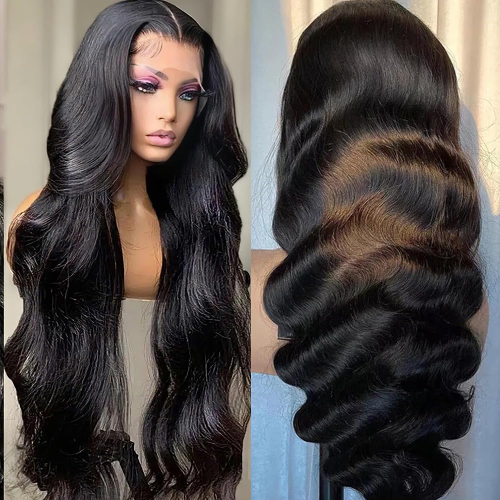 Juicqui 30 inch 13x6 Body Wave Lace Front Wigs Human Hair 200% Density Pre-Plucked Hairline HD Transparent Lace No Tangle No Shedding Suit for Daily Party Wedding Birthday Triple Lifespan 3X