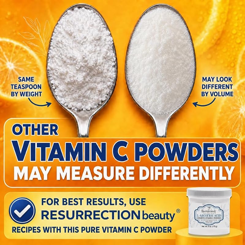 ResurrectionBeauty 100% Pure L-Ascorbic Acid Vitamin C Powder for DIY Face Serums - 6 OZ, Variation 1