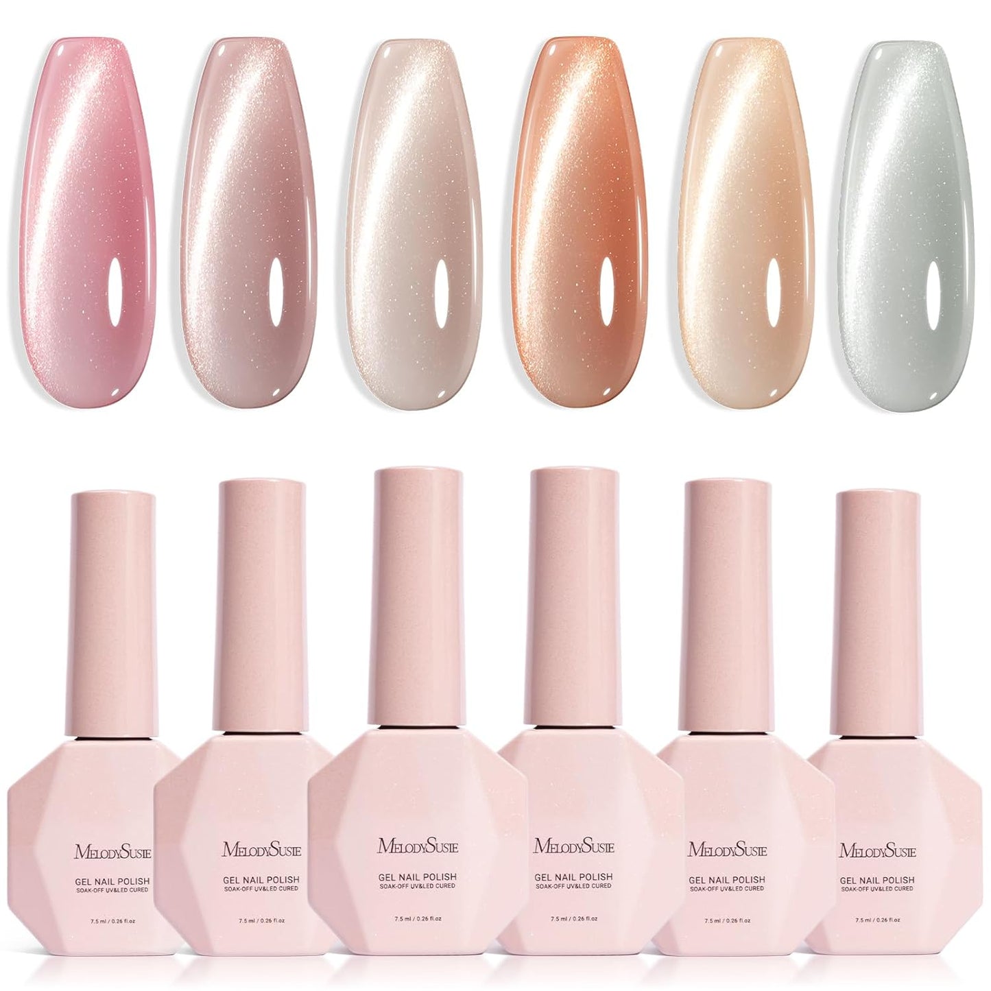 MelodySusie Cat Eye Gel Nail Polish Set - 6 Pcs Glitter Holographic Magnetic Polish | 0.26 Fl Oz Each