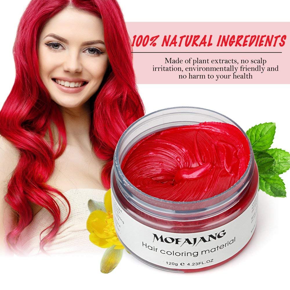 Unisex Hair Wax Color Dye Styling Cream Mud, Natural Hairstyle Pomade, Washable Temporary,Party Cosplay (Red)