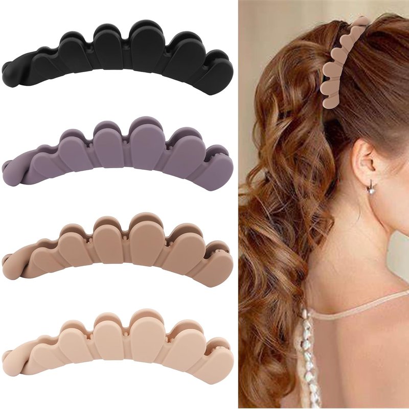 Banana Clip Hair Clips for Thin Hair - Matte Volumizing Hold | 4pcs Wave Shape Accessories