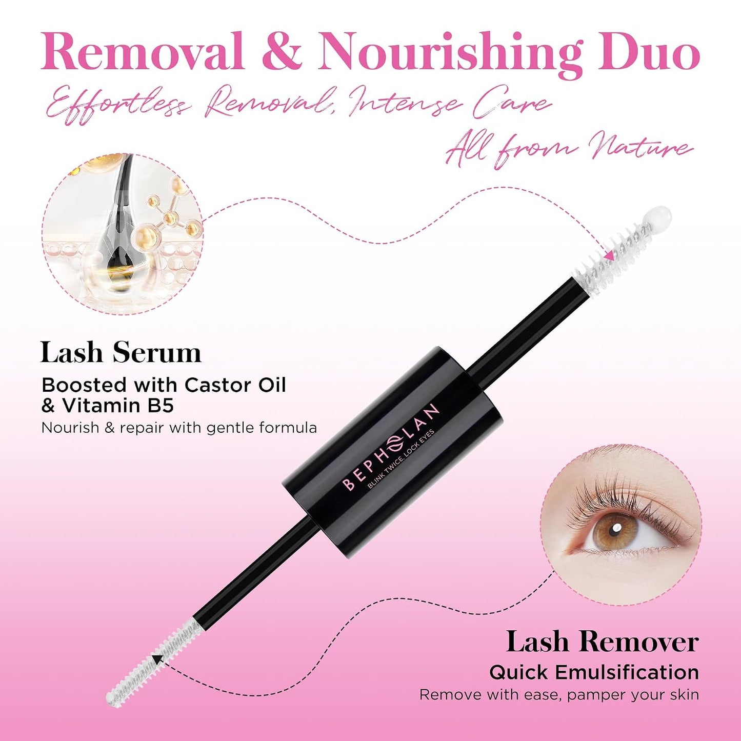 Lash Glue Remover & Serum | Organic Castor Oil for Longer, Thicker Lashes - Non-Irritating for Sensitive Eyes