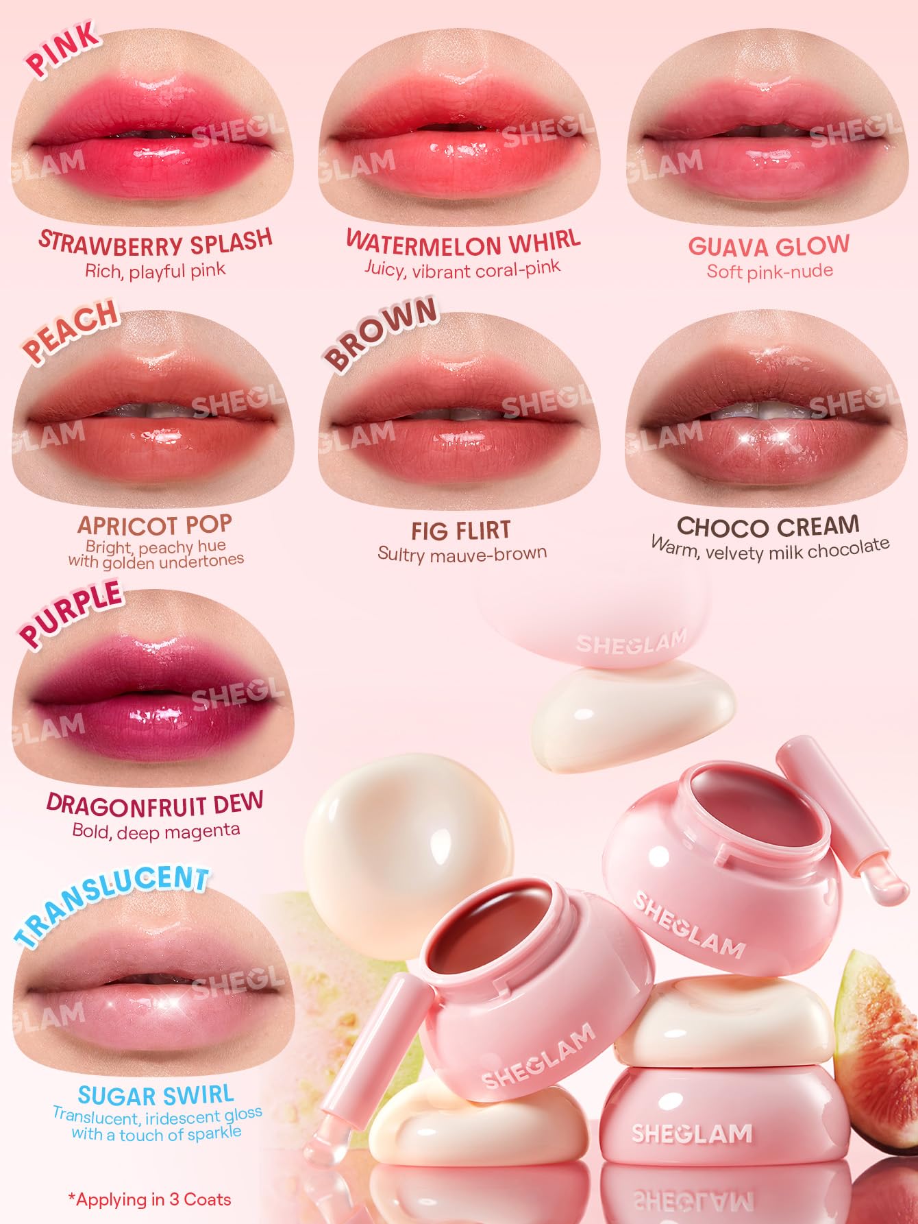 SHEGLAM Hydra Jelly Pocket Lip Jam Hydrating Nourishing Lip Gloss Moisturizing Lip Makeup-Sugar Swirl