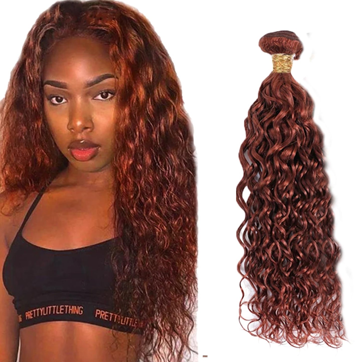 Copper Red Human Hair Bundles Auburn Water Wave Bundles 16 Inch Huxowax Brazilian Virgin Soft and Sikly Remy Hair Extensions Color 33 Wet and Wavy Bundle 50g