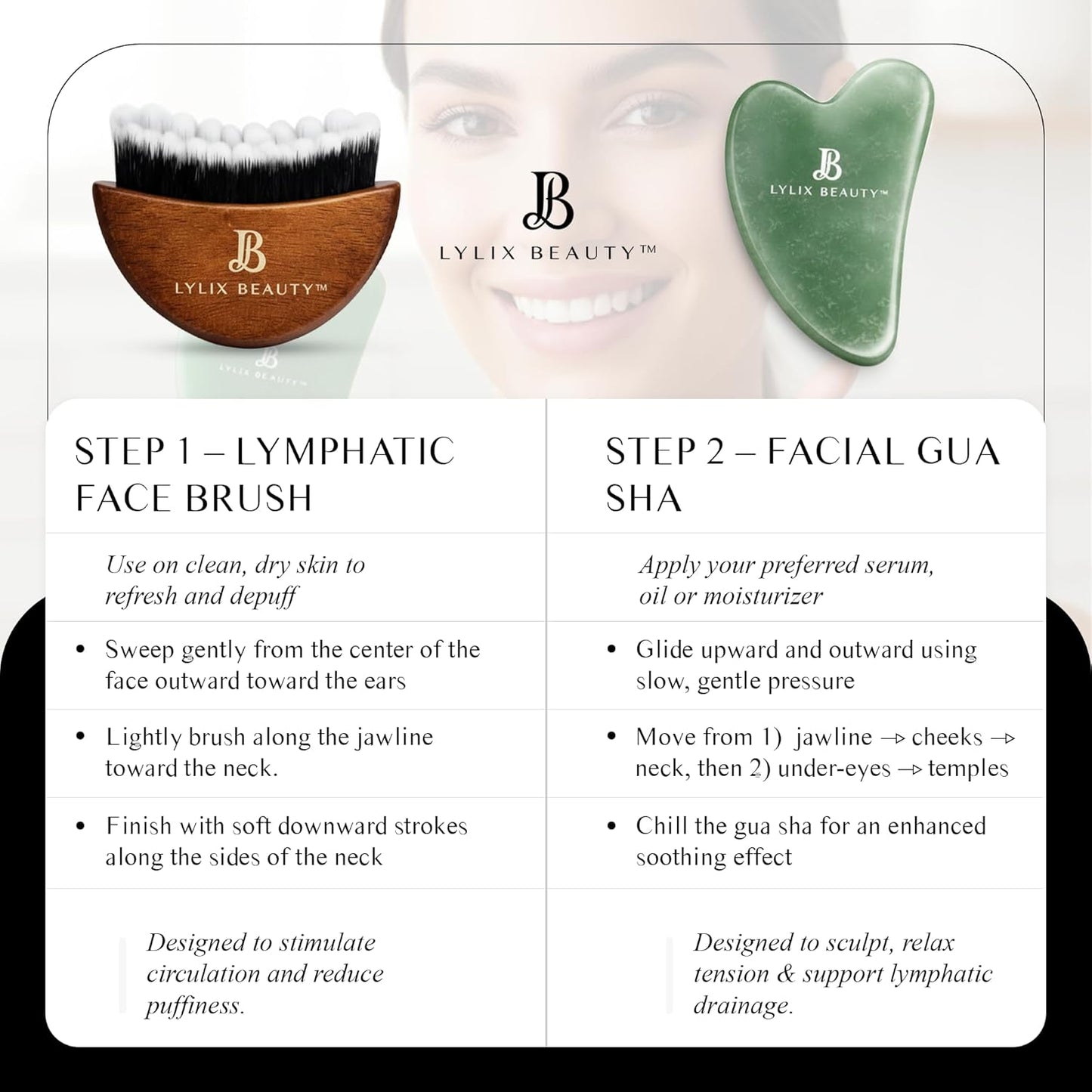 Lymphatic Drainage Face Brush & Jade Gua Sha - Sculpting & Depuffing Tool for Skin Care | Perfect for Face & Neck