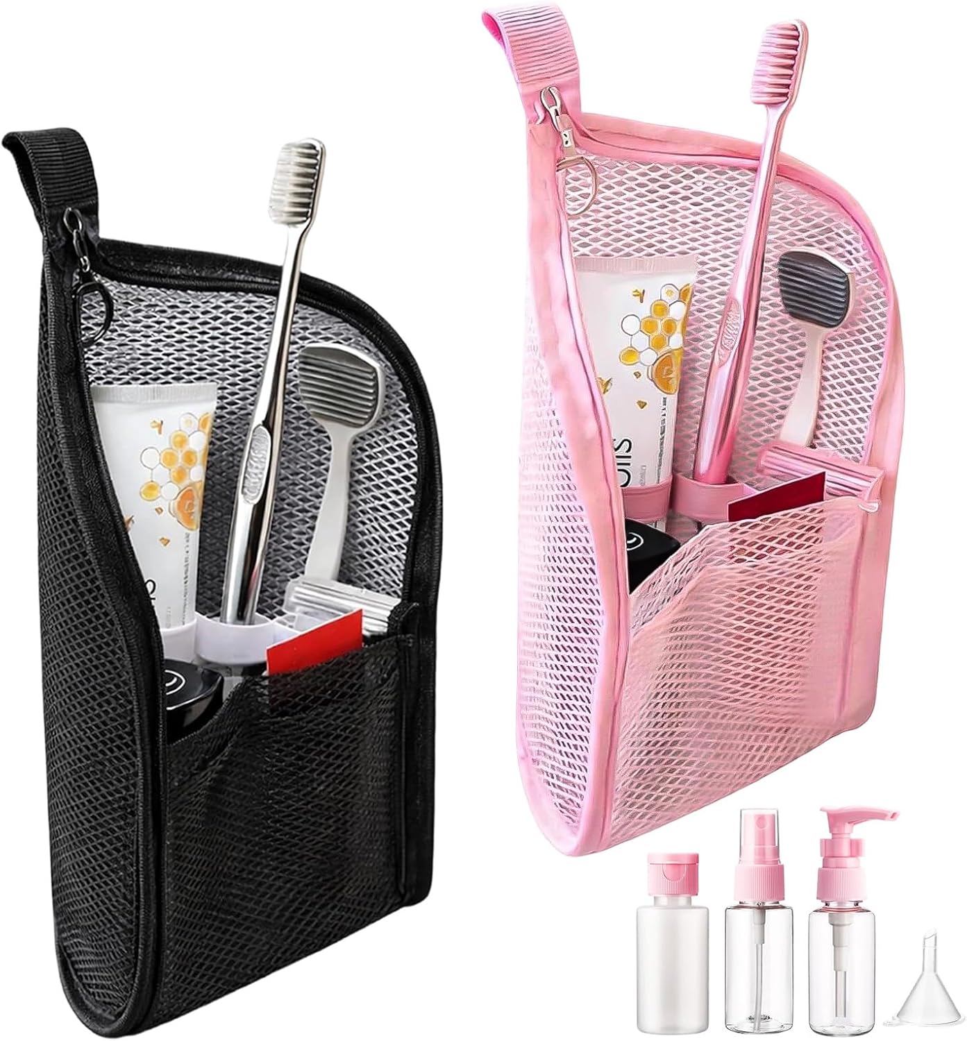 Travel Toiletry Bag - Lightweight Waterproof Hanging Organizer | Large Capacity EVA Cosmetic Storage (Black & Pink)