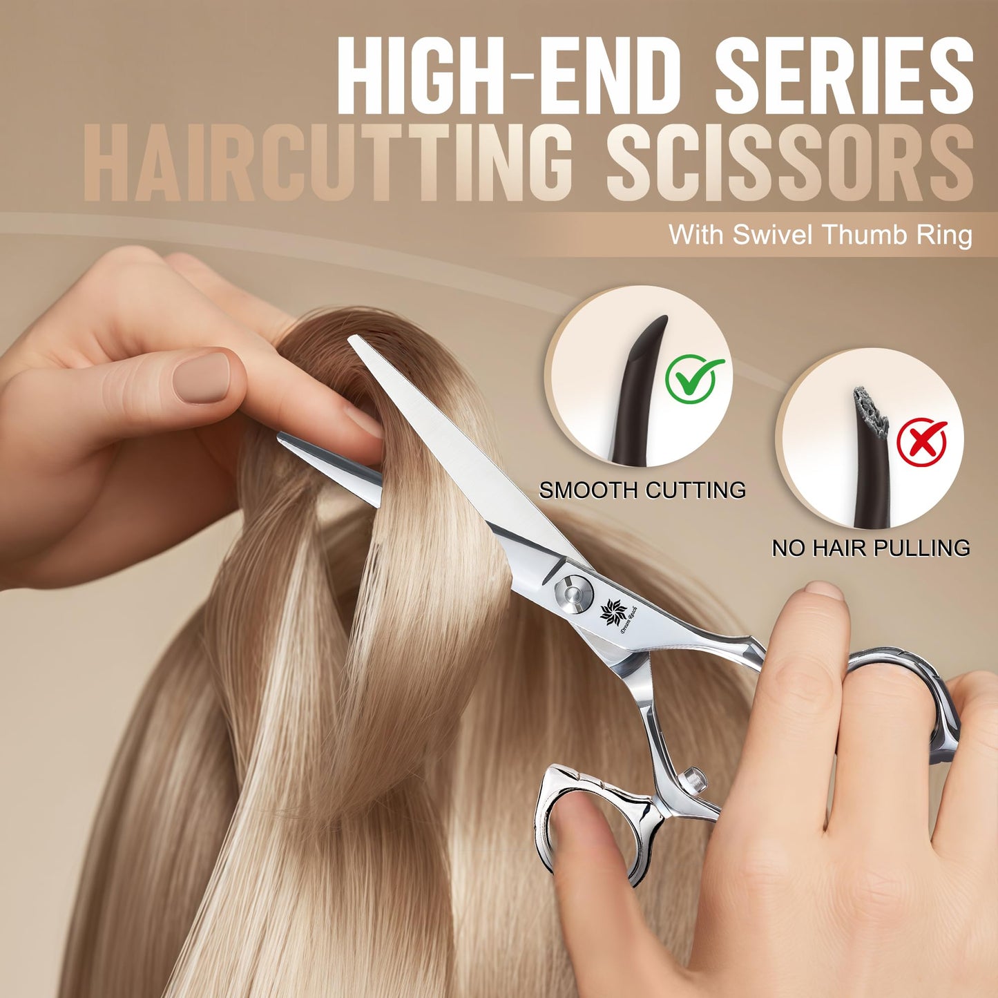 Dream Reach Swivel Thumb Shears - 360° Swivel Thumb Ring Hair Cutting Scissors Professional Razor Edge Japanese 440C Stainless Steel Silver