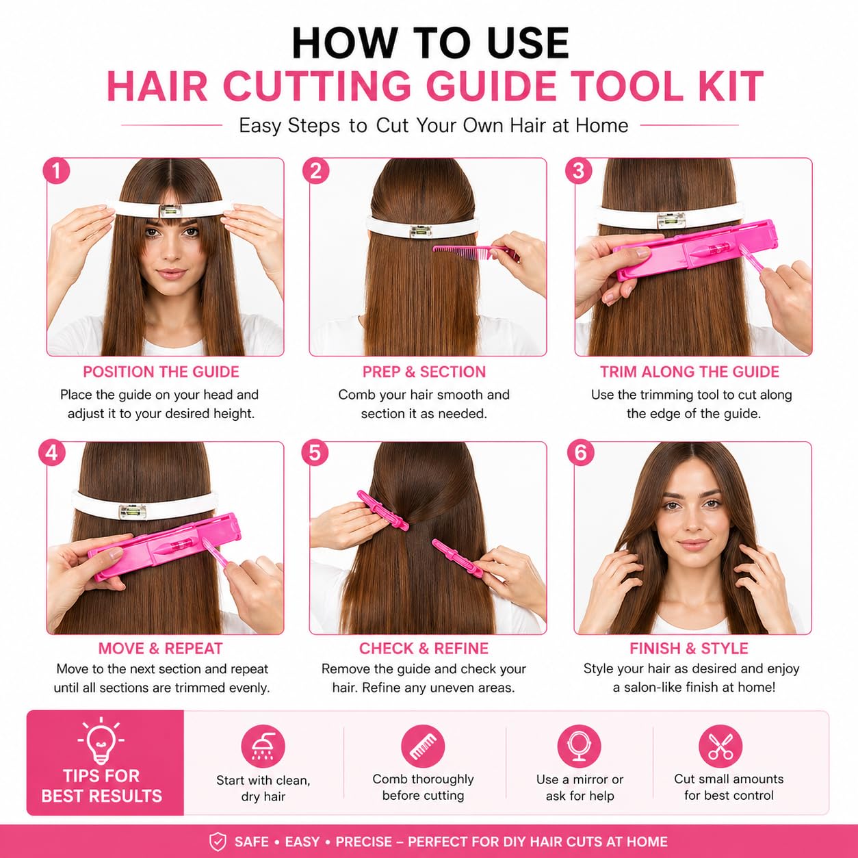ABABIL Professional Hair Cutting Guide Tool Kit for Women – Split Ends Hair Trimmer Wireless, Bang Cutting Tool, Hair Cutting Clips – DIY Cut Your Own Hair Kit for Layers, Bangs & Trimming at Home