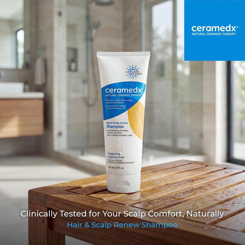 Ceramedx Hair & Scalp Renew Shampoo with Plant-based Riceramide-3 Technology, Deep Moisturizing for Dry Hair and Scalp | Vegan, Cruelty Free, Fragrance Free | 8 oz