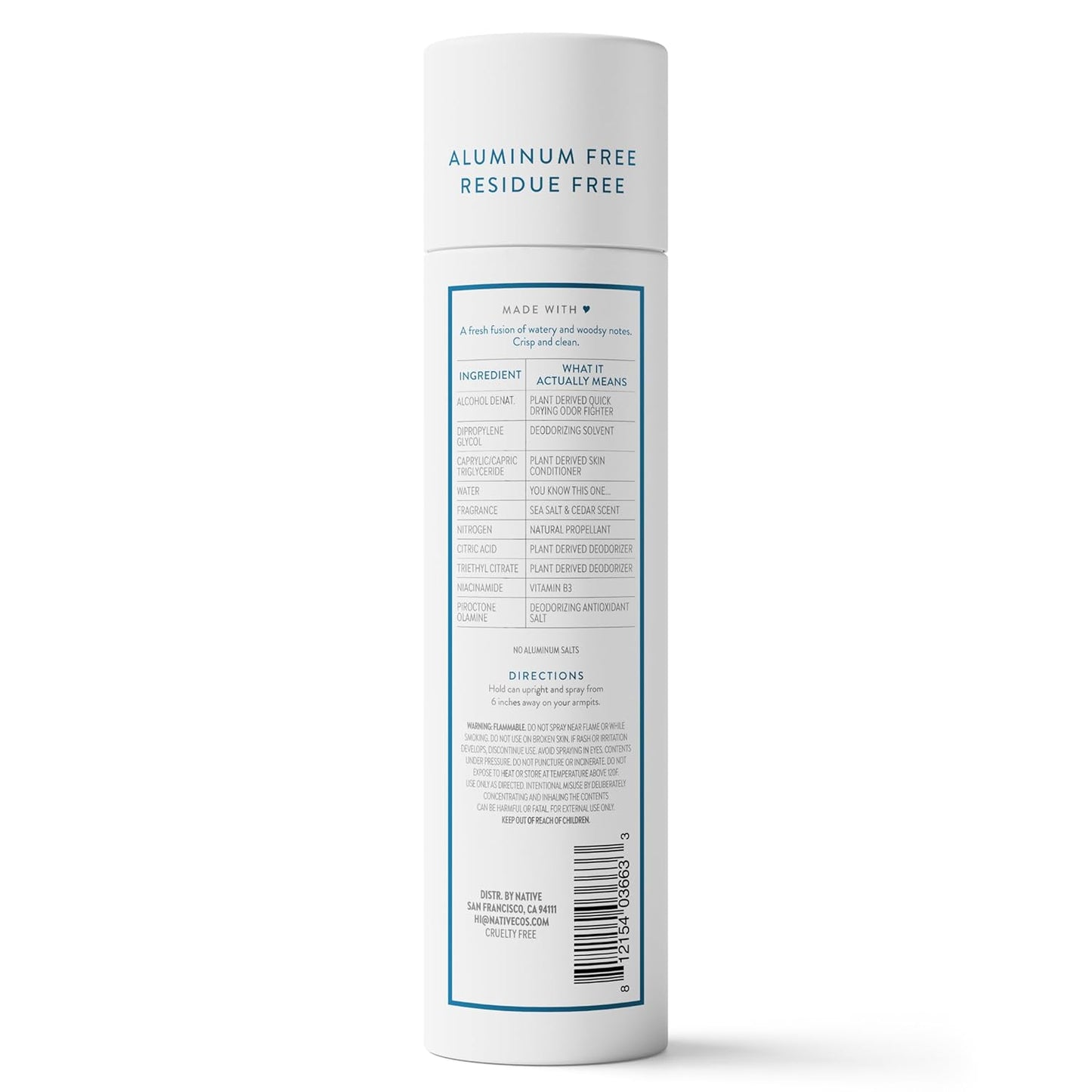 Native Deodorant & Body Spray - Sea Salt & Cedar | 72-Hour Odor Protection, Aluminum-Free, Quick Drying, 3.5 oz