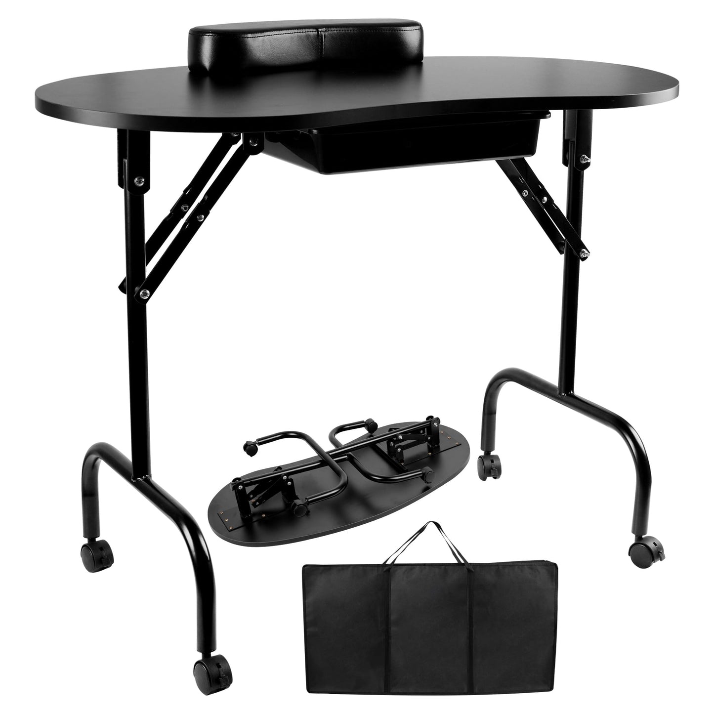 Mohzate Portable Manicure Table Foldable Nail Desk Workstation with Drawer and Wrist Rest Professional Nail Tech Table with Wheels and Carry Bag for Technician Spa Salon and Home Use