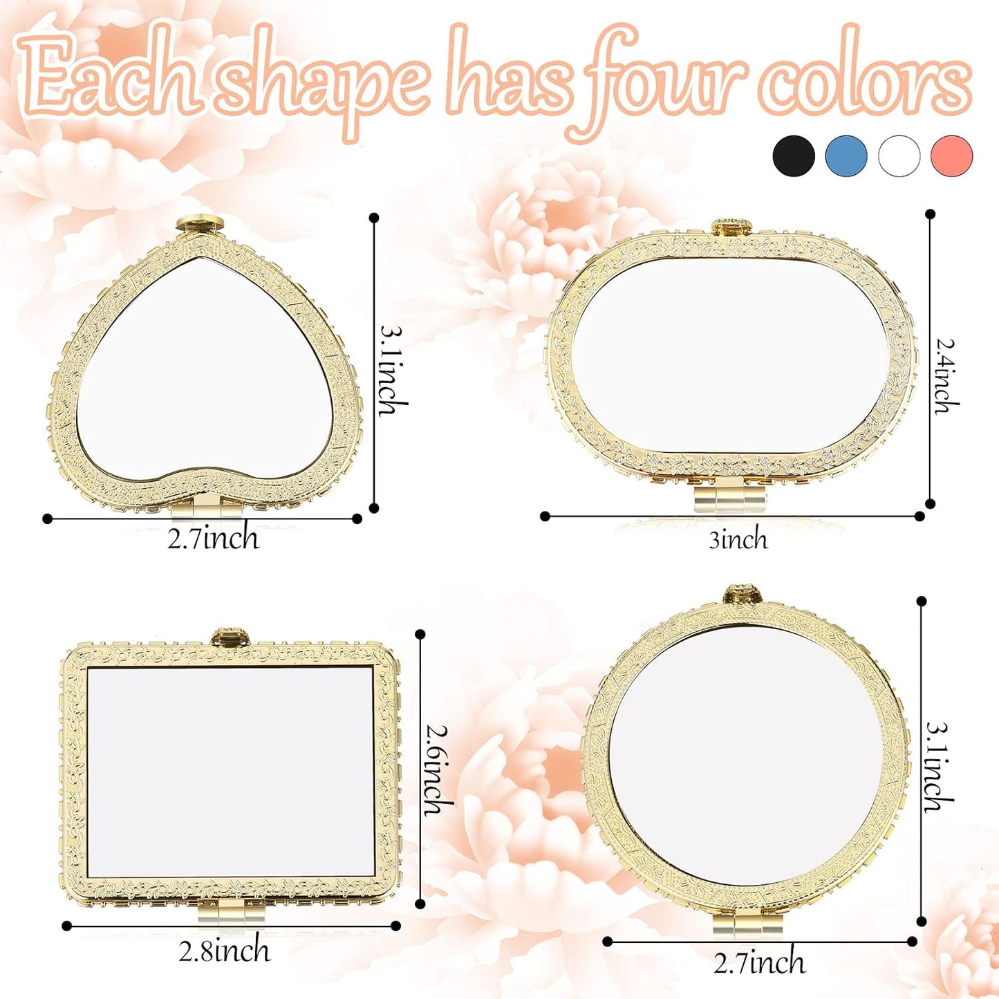 Compact Floral Pocket Mirror - 48 Pieces Portable Folding Makeup Mirror for Purse | Retro Tea Party Favors