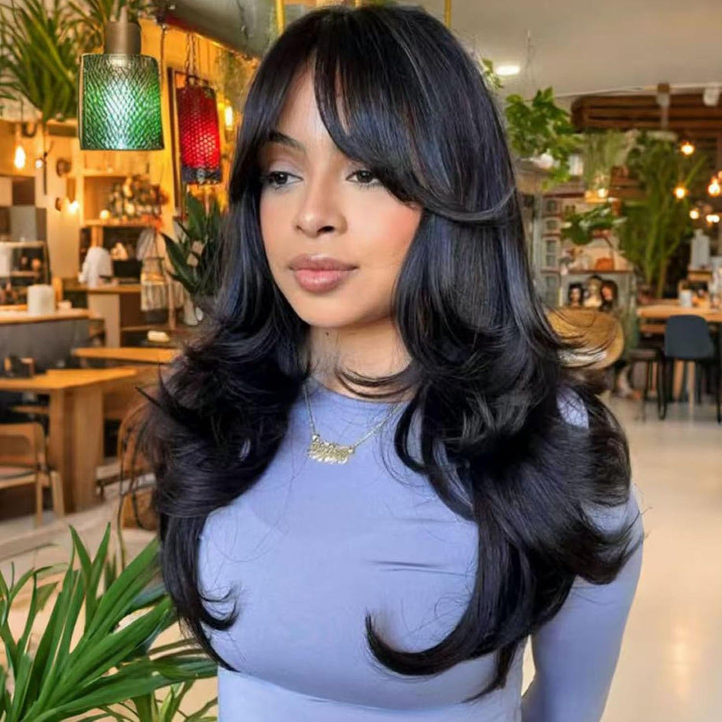 Layered Wavy Wigs for Women - Synthetic Butterfly Haircut, Natural Black, Heat Resistant | Perfect for Daily & Party Use