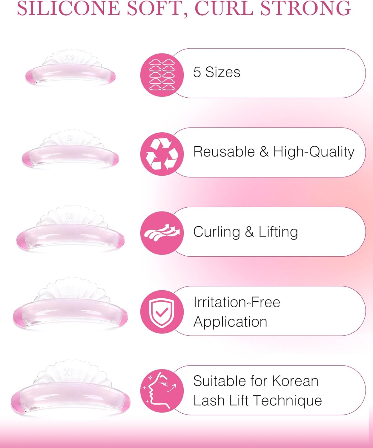 Lash Lift Rods - Self-Adhesive Curling Shields for Sensitive Eyes | Reusable 10 Pcs in 5 Sizes with Case