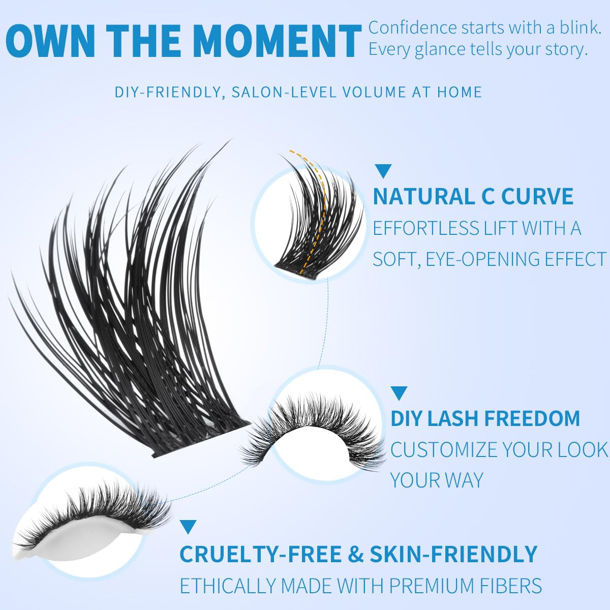 Kiromiro Lash Clusters 10-16mm Cluster Eyelash Extensions Wispy DIY Cluster Lashes Extension 144pcs Individual Lashes Nautral Eyelash Clusters C Curly Lashes Clusters