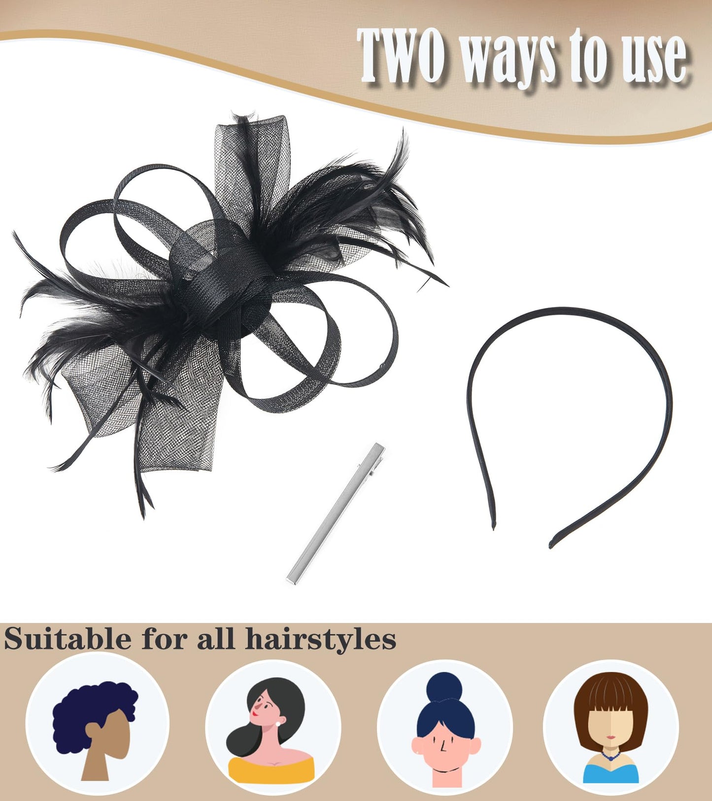 Markest Women's Fascinators Tea Party Headpiece Derby Hat Feather Headwear for 20s Party Accessory Cocktail Wedding