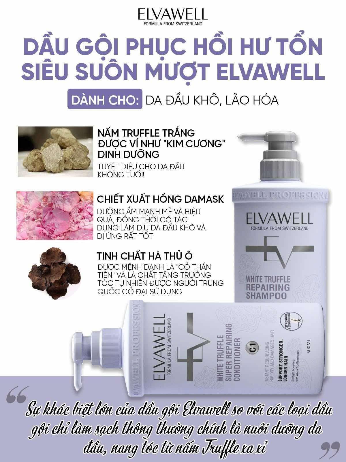 ELVAWELL White Truffle Repairing Shampoo & Conditioner Set – Avocado & Damask Rose Formula, Heat & UV Protection, Deep Nourishing Repair for Dry Damaged Hair, 16.9 fl oz Each