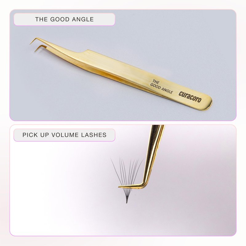 Curacoro Lash Tweezer - Professional & Precision Fiber Tip Grip Lash Tweezers for Eyelash Extensions, Multi Shapes & Purposes Tweezers for Volume, Isolation & Classic Lashes (Silver, The Good Angle)