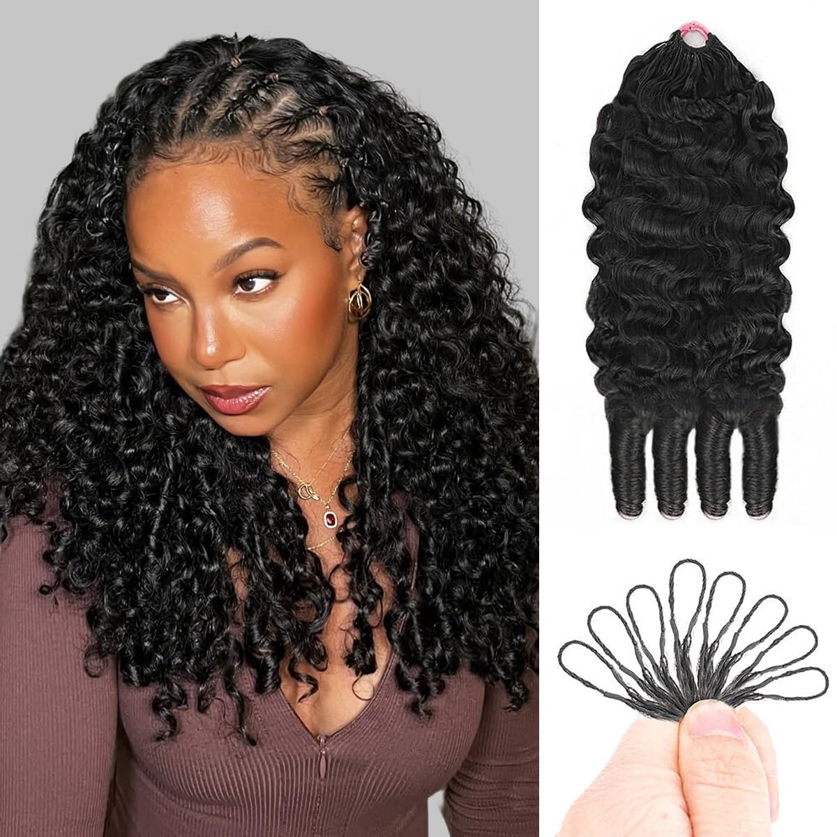 Burmese Curly Crochet Hair - 120g Knotless Pre-Separated Bundles | 16-Inch Natural Black for Black Women
