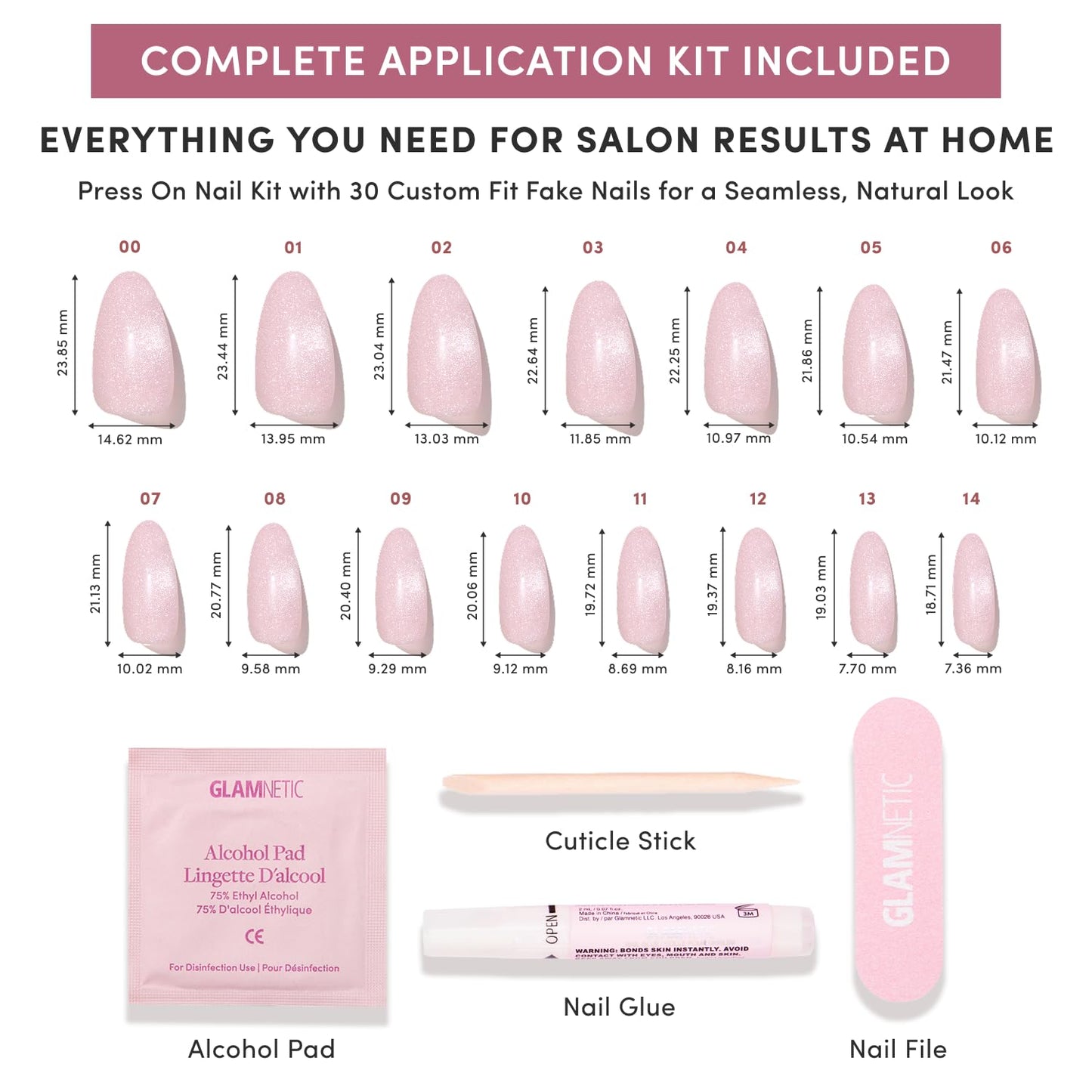 Glamnetic Press On Nails - Medium Oval Fake Nails | Velvet Pink Shimmer Press On Nails, Salon Quality with Glue | Pink Darling - 30 Nail Set in 15 Sizes