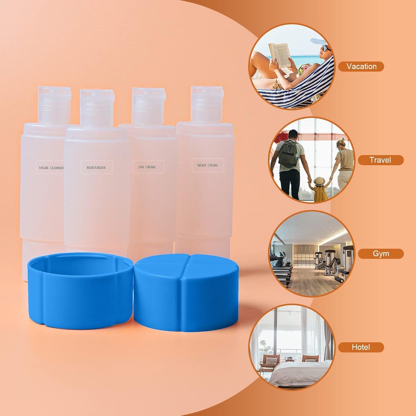 Travel Bottle - TSA Approved 4-in-1 Leak-Proof Design | 4 x 60ml/2oz with Labels for Travel, Gym, Camping (Blue)