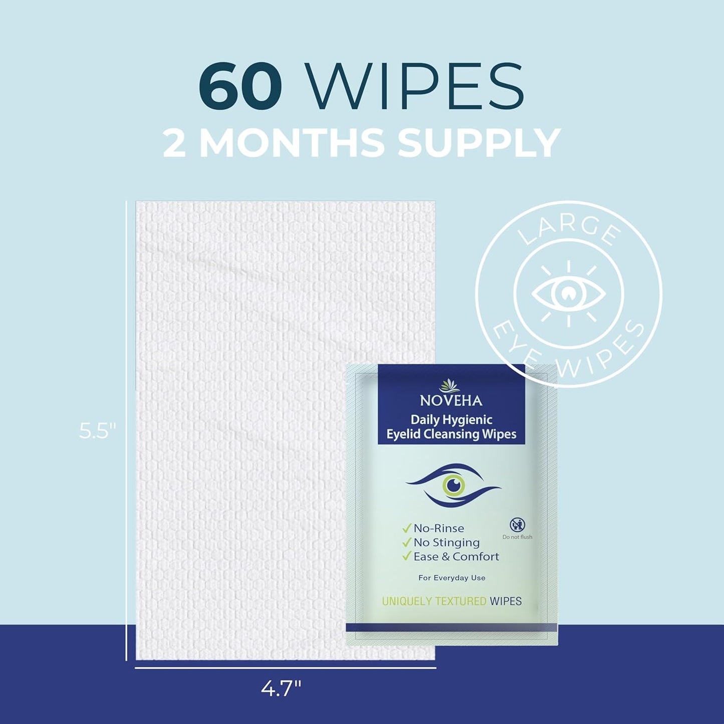 NOVEHA Daily Eyelid & Lash Wipes - 60 Individually Wrapped Refreshing Wipes for Blepharitis & Itchy Eyes