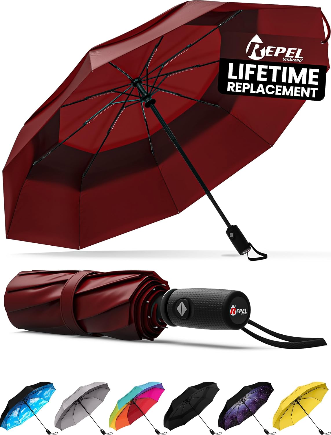 Windproof Travel Umbrella - Compact Auto Folding Design | Withstands 100MPH Winds, Durable & Lightweight for Men & Women