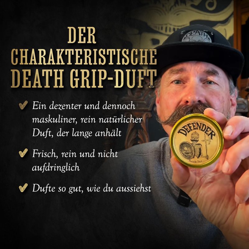 Mustache Balm Grooming Kit for Men | Light to Medium Hold Beard Wax 1oz | Natural Hair & Moustache Care Kit with Styling & Conditioning | Defender Balm By Death Grip