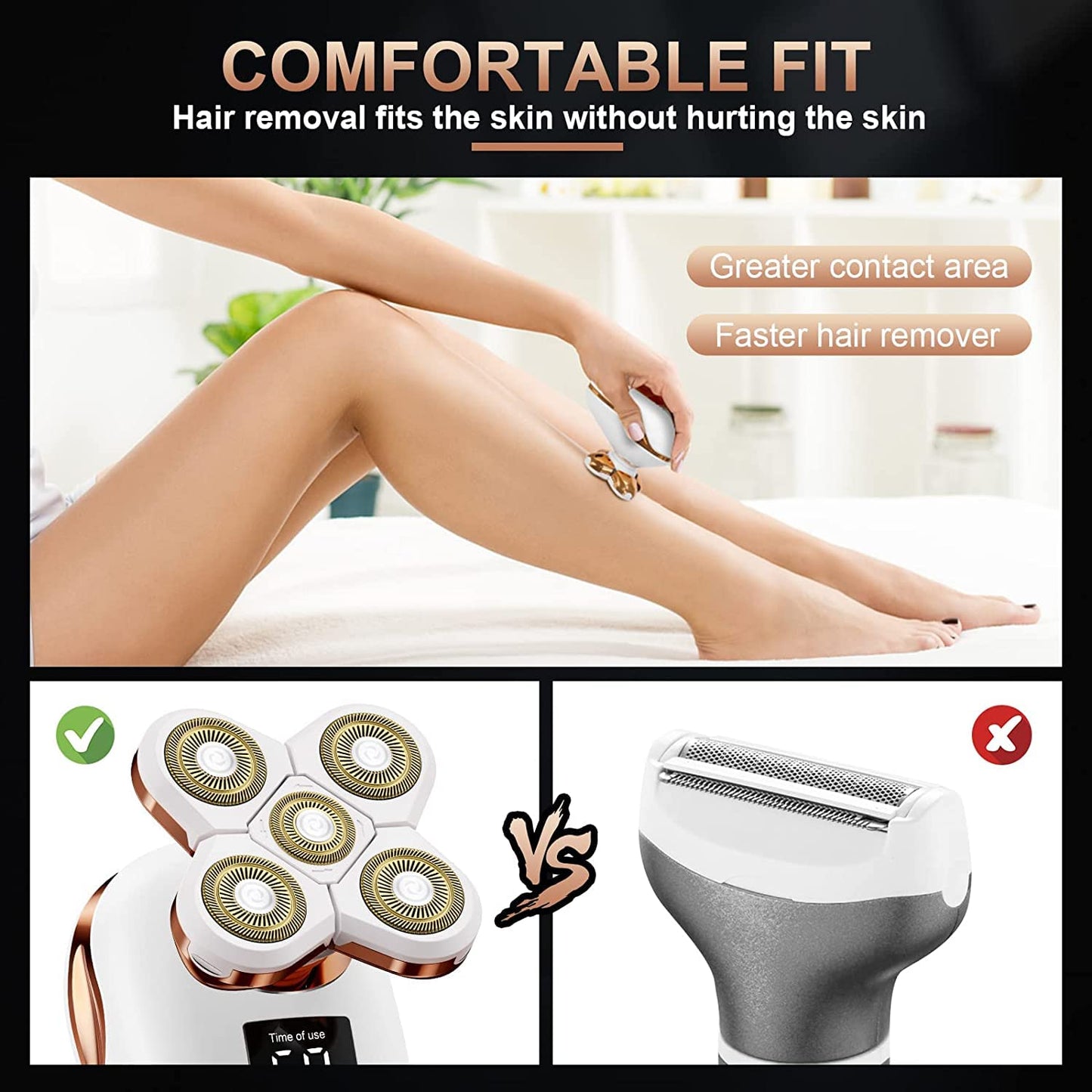 TAYAYO 2-in-1 Electric Razors for Women, Wet/Dry 5D Razor & Hair Trimmer with USB Adapter Charging Cable,5D Rechargeable Rotary Shaver Lithium-Ion Battery, Water Resistant Grooming Kit Color B