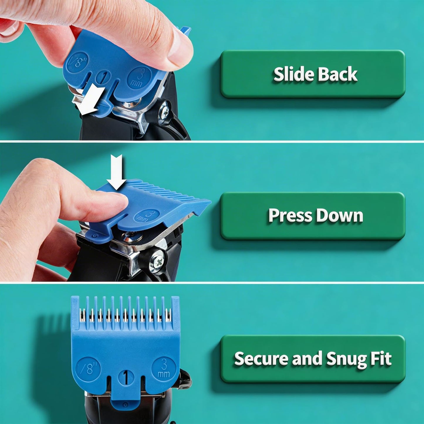 Clipper Guards Set Compatible with Most Wahl Clippers, Color Coded Clipper Guides Replacement - 1/16" to 1", 10 Piece Set