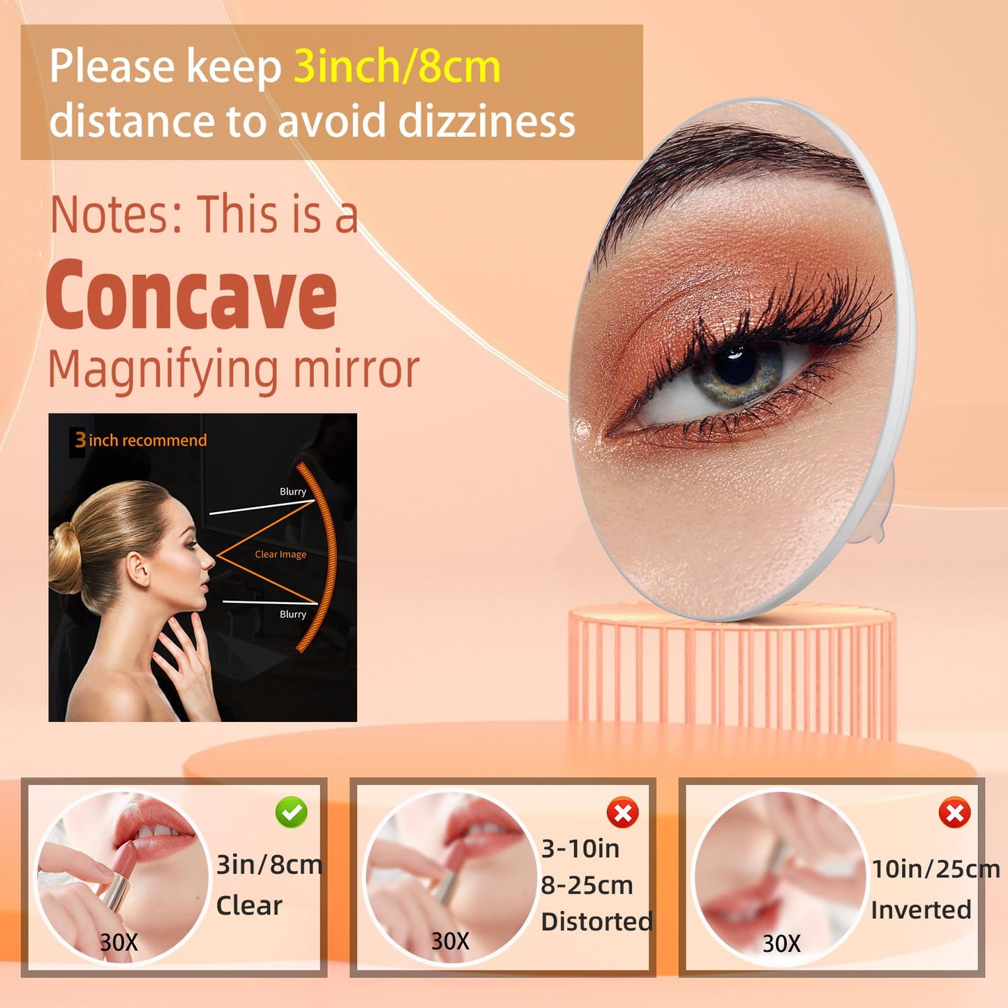 Suupvaor Magnifying Mirror 30X with Suction Cups, Large 6inch Travel 30X Magnified Round Makeup Mirror with High Magnification, Make up Mirror with Tweezers Sets