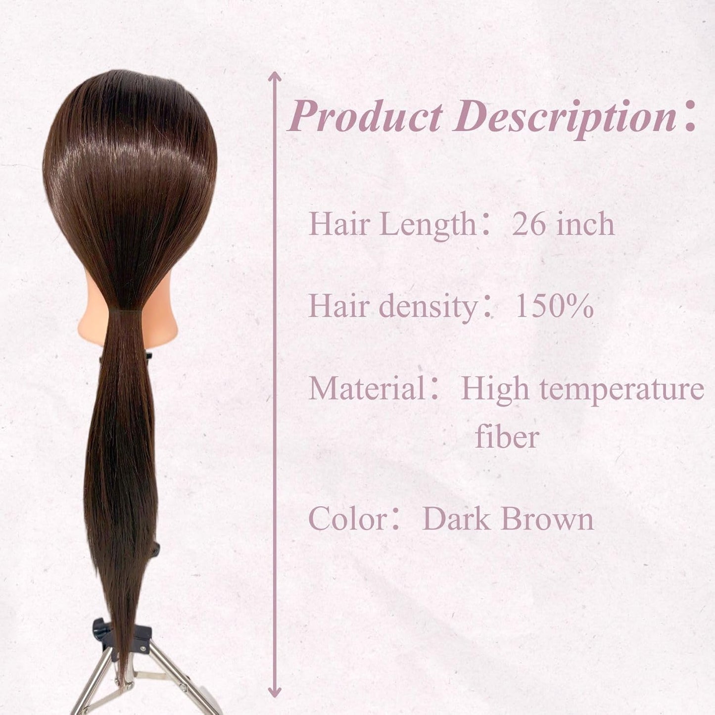 Cosmetology Mannequin Head - 26" Long Dark Brown Hair for Braiding, Styling & Curling | Ideal for Hairdressers & Kids