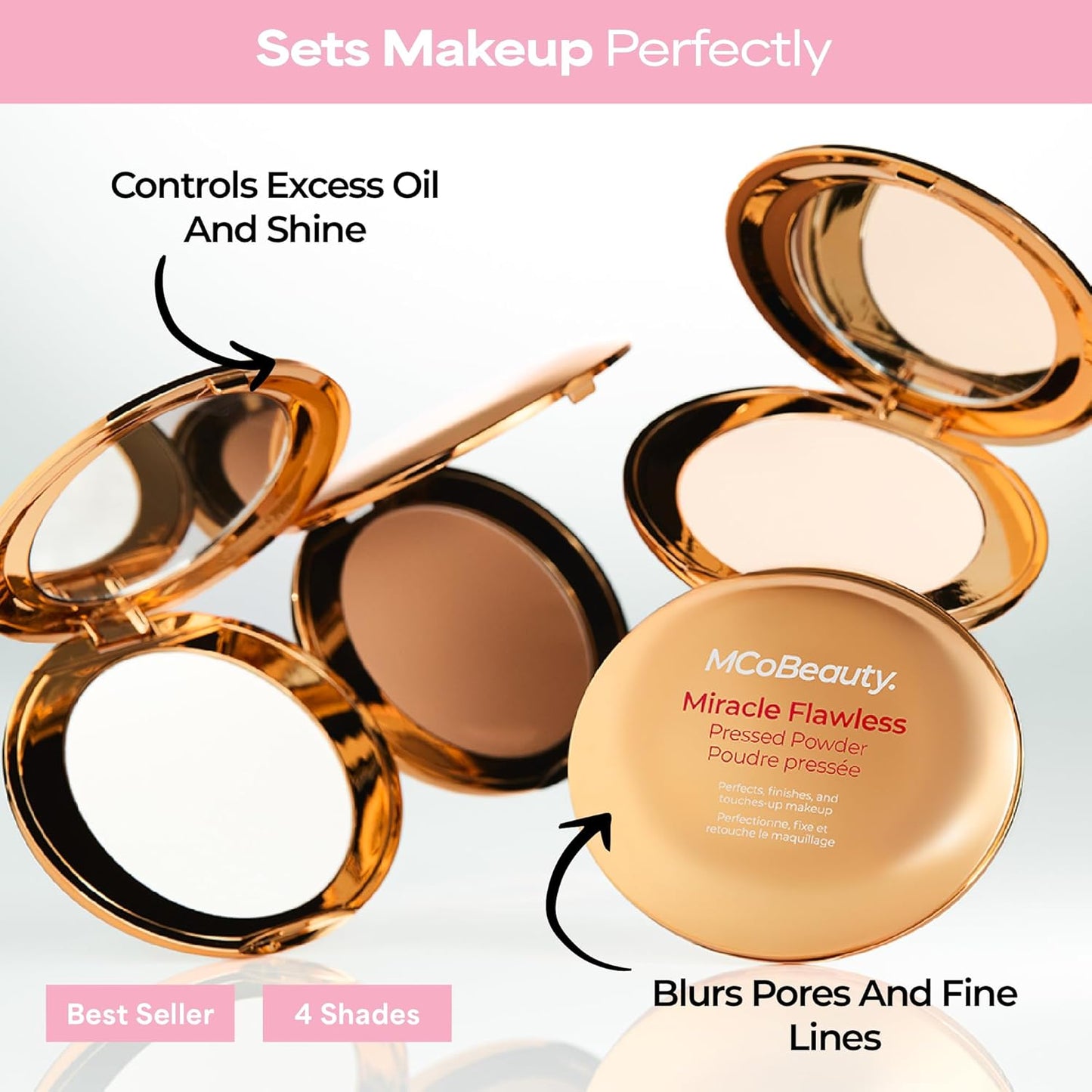 Miracle Flawless Pressed Powder - Soft Focus Blurring Finish | Vegan Makeup Compact with Rose Extract - Light 1