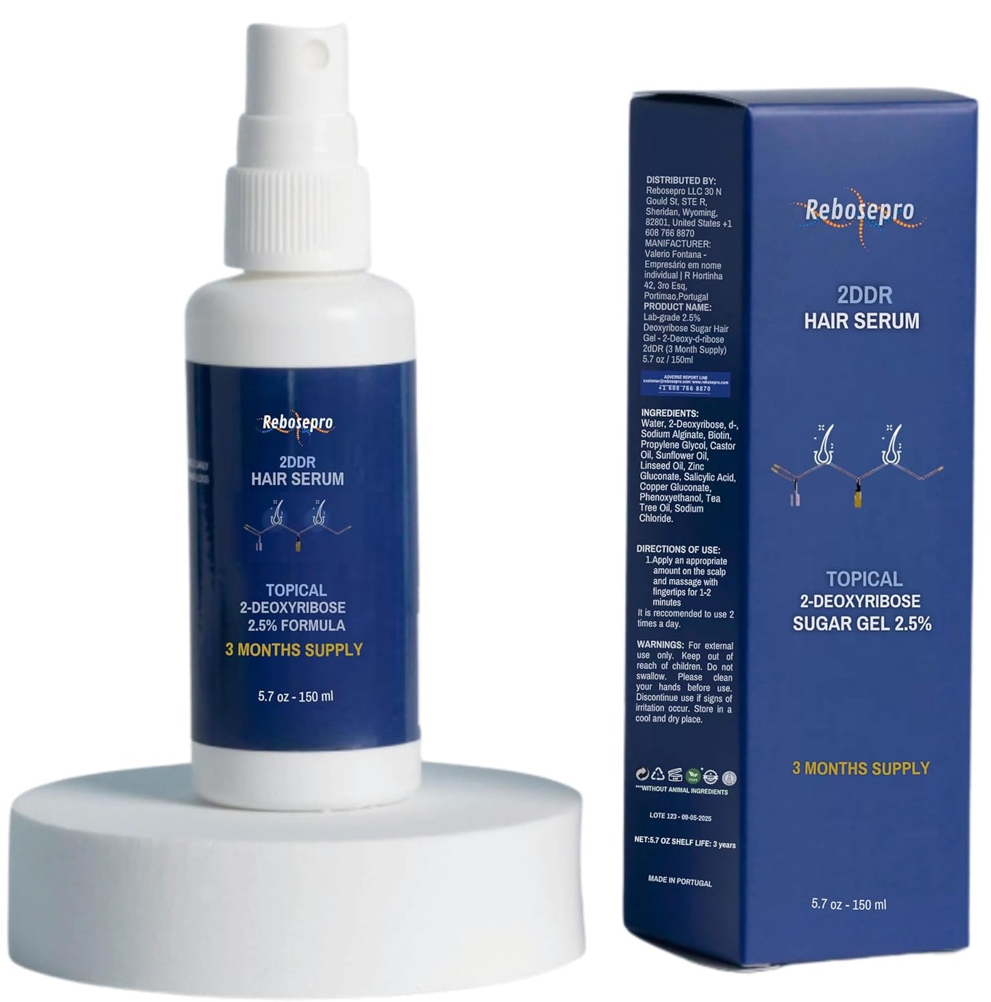 Deoxyribose Sugar Hair Gel - 2.5% Lab-Grade Formula for Hair Growth | 5.7 oz / 150ml