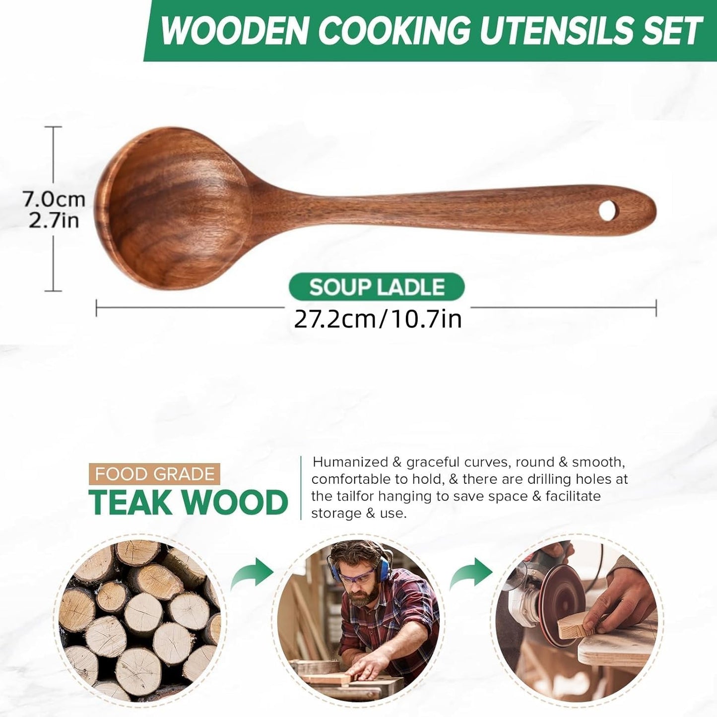 Wooden Long Handle Spoon - Large Kitchen Utensil for Non-Stick Pots & Pans | Perfect for Cooking & Serving