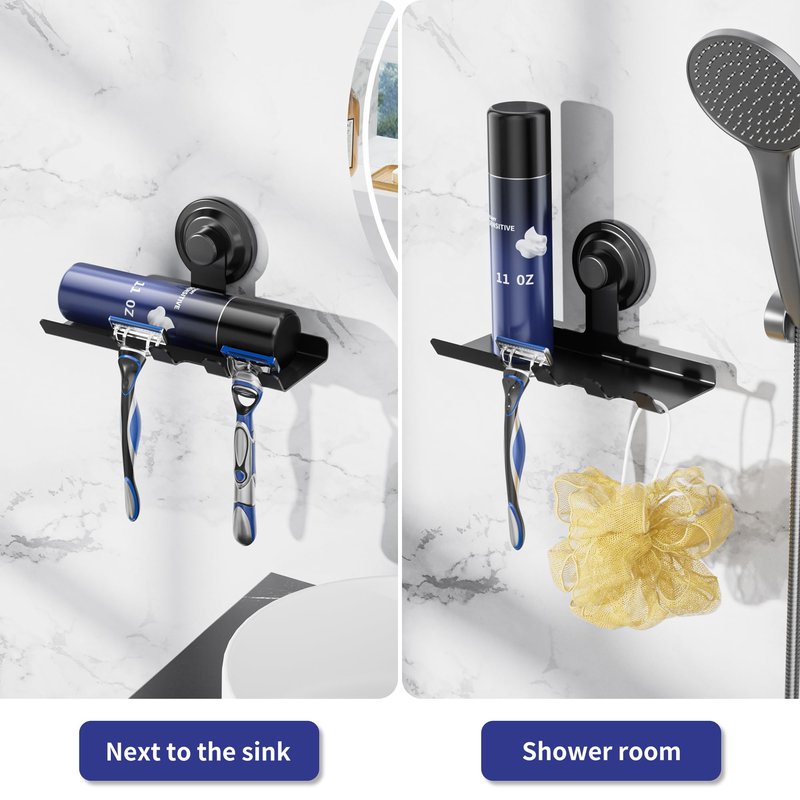 DAOYA 2 Pack Razor/Towel Hooks - Suction Cup Shower Organizer - Razor Holder for Shower, Built in Shaving Cream Shelf