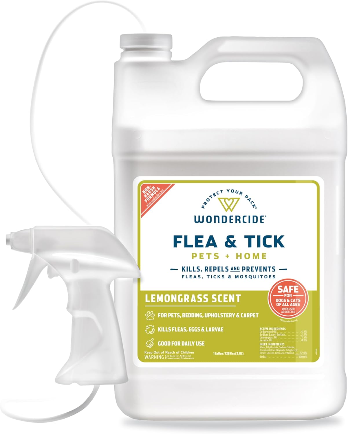 Wondercide Flea, Tick & Mosquito Spray - Natural Essential Oil Formula for Pets & Home | Lemongrass, 16 oz