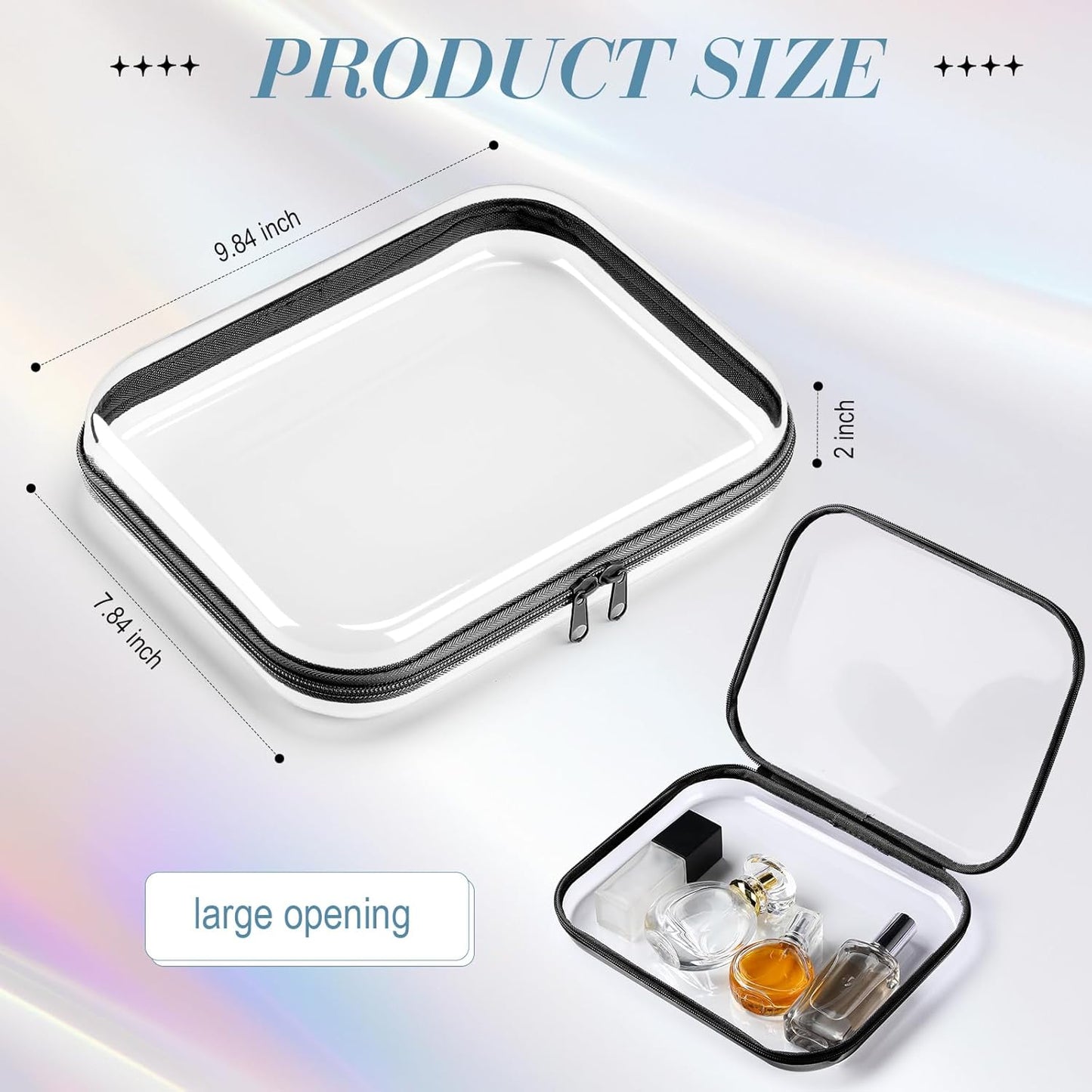 Clear Hard Zipper Case - 3 Pcs Portable Makeup Bag Organizer for Travel | Black, Medium Size