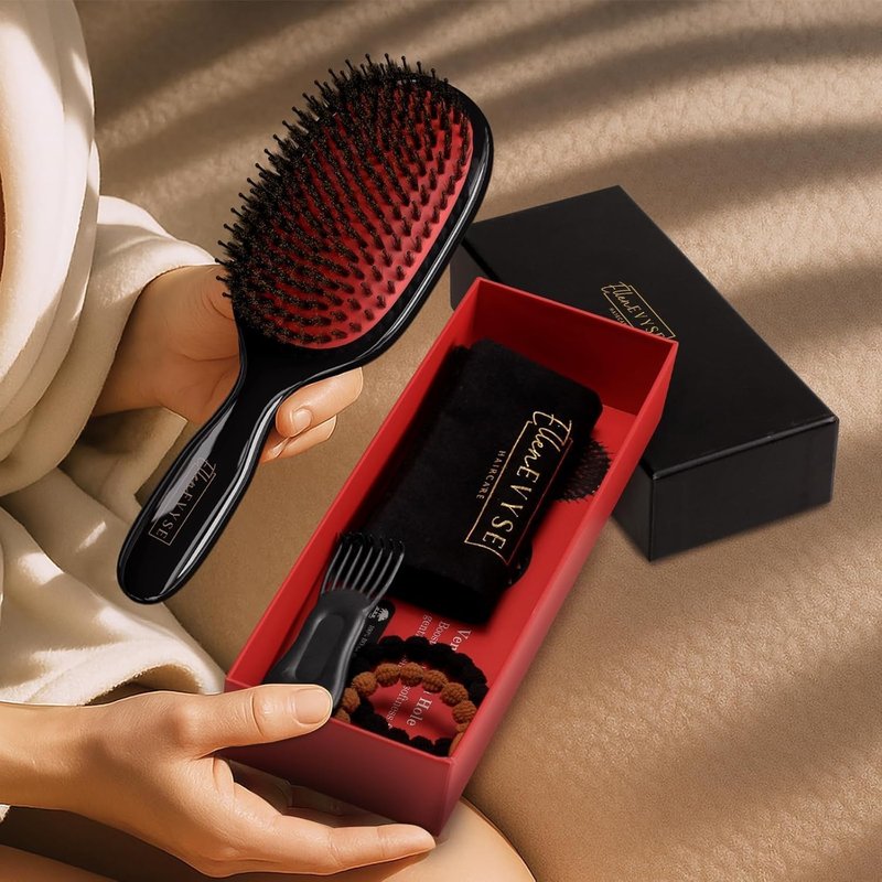 Boar Bristle Hair Brush - Smoothing & Detangling Tool for Men & Women | Nylon Pins, Reduces Breakage & Enhances Shine