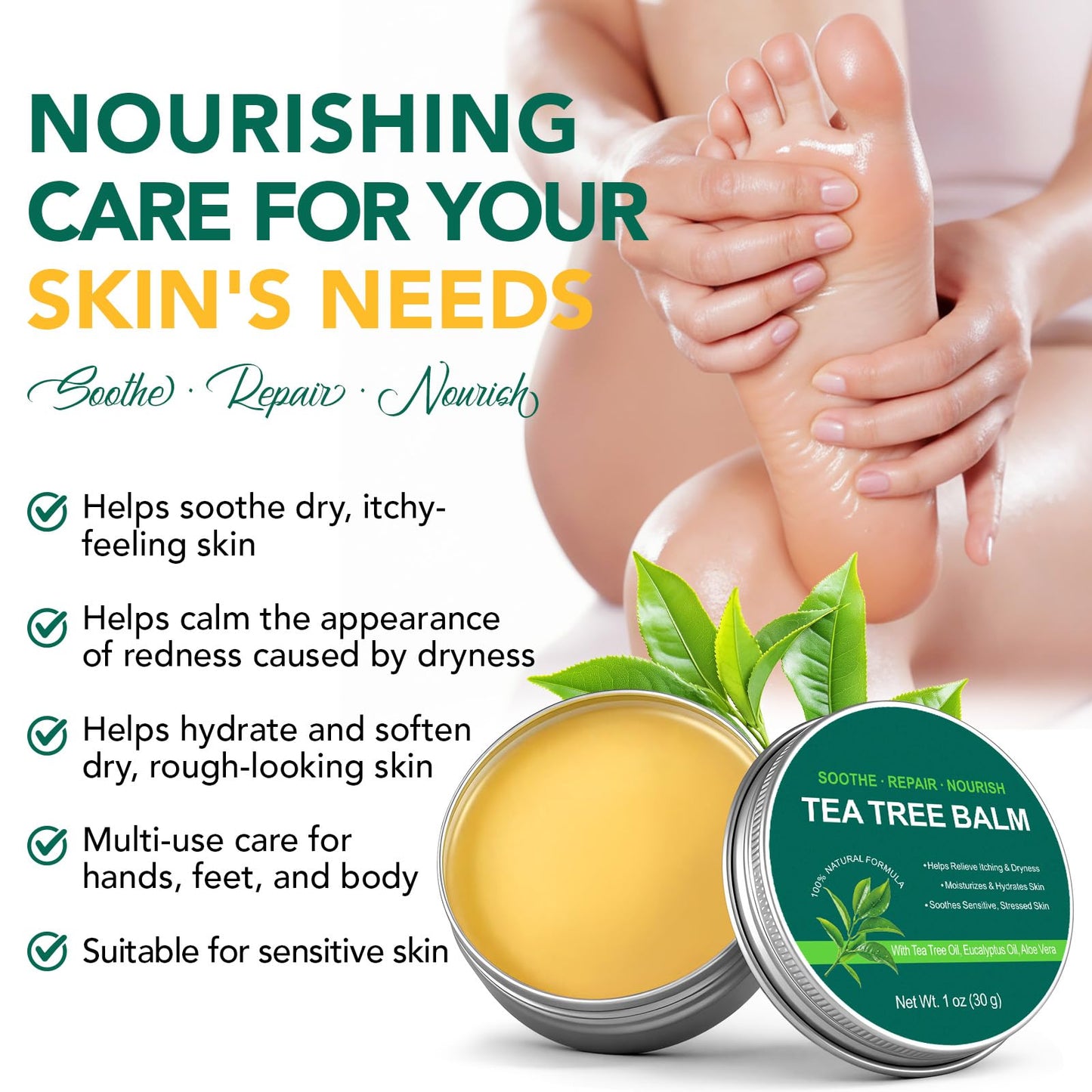 bnHUlMXw Tea Tree Oil Balm,Tea Tree Oil for Skin,Dry Itchy Skin & Rash Relief, Athlete’s Foot & Dry Feet Itching, Jock Itch, Chafing, Bug Bites,Natural Formula,Effective & Safe for All Ages