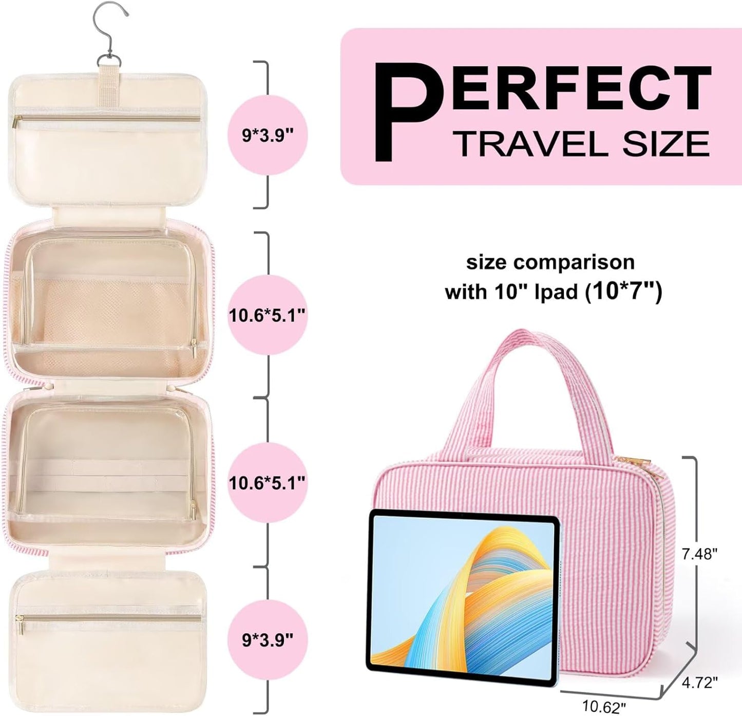 Travel Hanging Toiletry Bag - Personalized Initial Makeup Pouch for Women & Teens | Cruise Essentials - Blue A