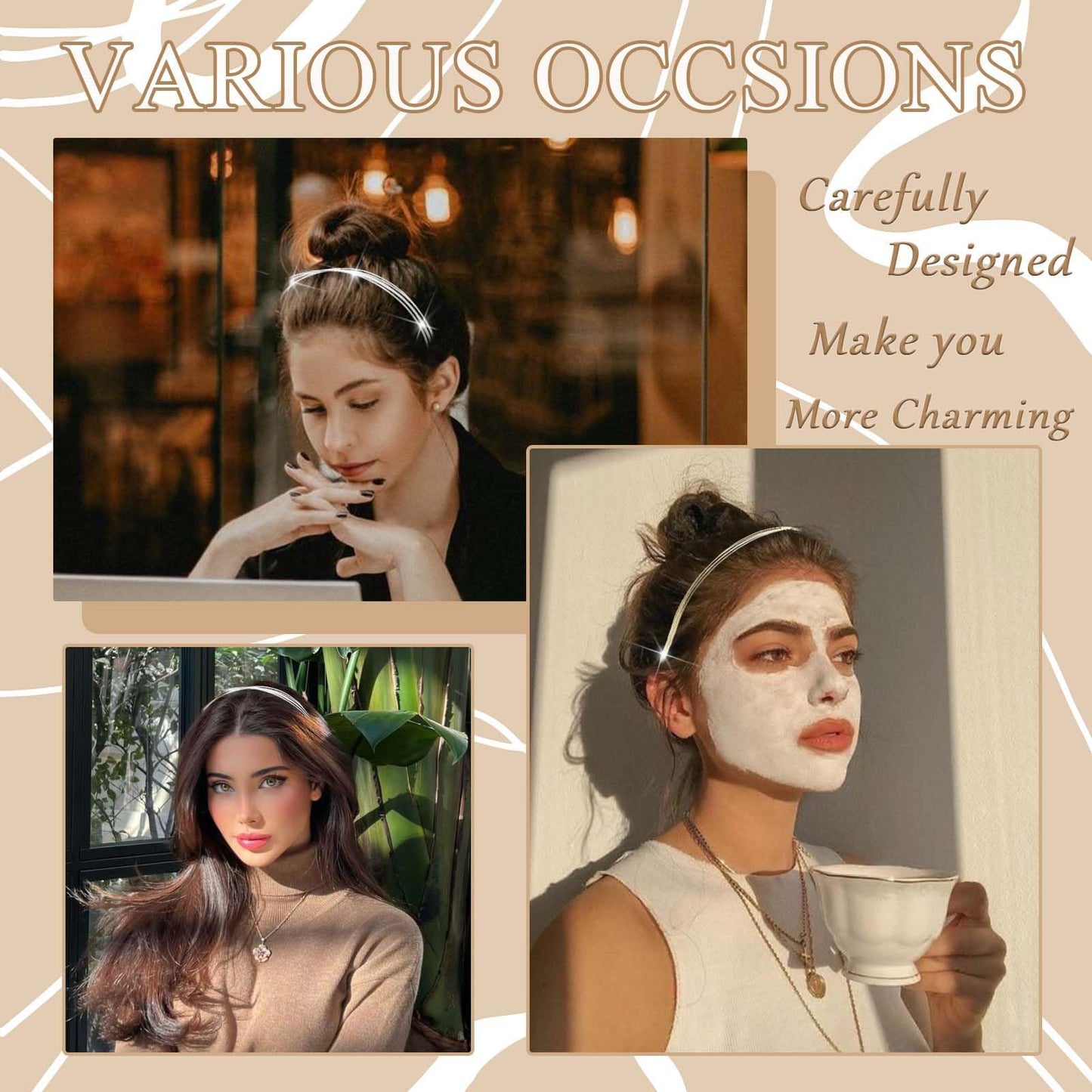 STGDAK Gold Headband Elegant Metal Headbands Multi Layers Silver Headpiece Fashion Hairband Row Wire Head Bands Cute Hair Accessories For Women Girls 2 Pack