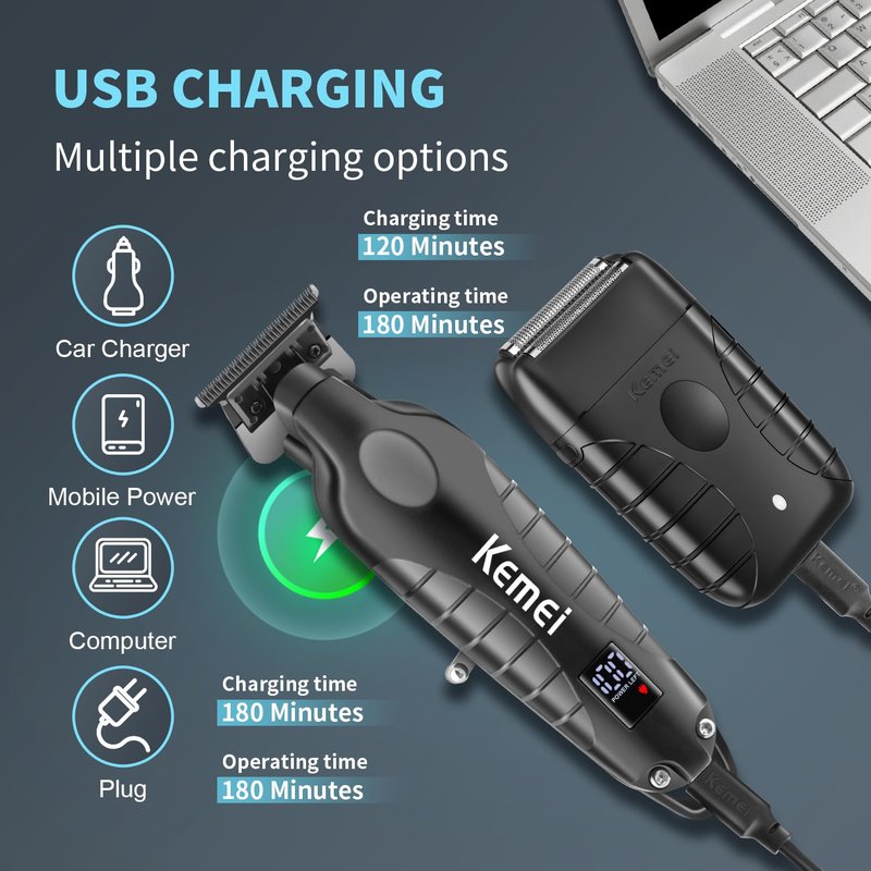 KEMEI Professional Electric Foil Shaver for Men, Beard Trimmer & Men's Grooming Set, Foil Shaving Kit and Bald Head Precision Trimmer, Cordless and Rechargeable with USB, Gifts for Men