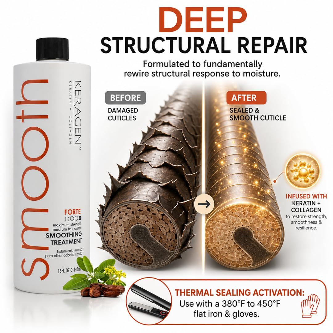 Keragen Brazilian Smoothing Keratin Hair Treatment - Sulfate-Free Blowout System for Dry, Damaged Hair | 16 Oz