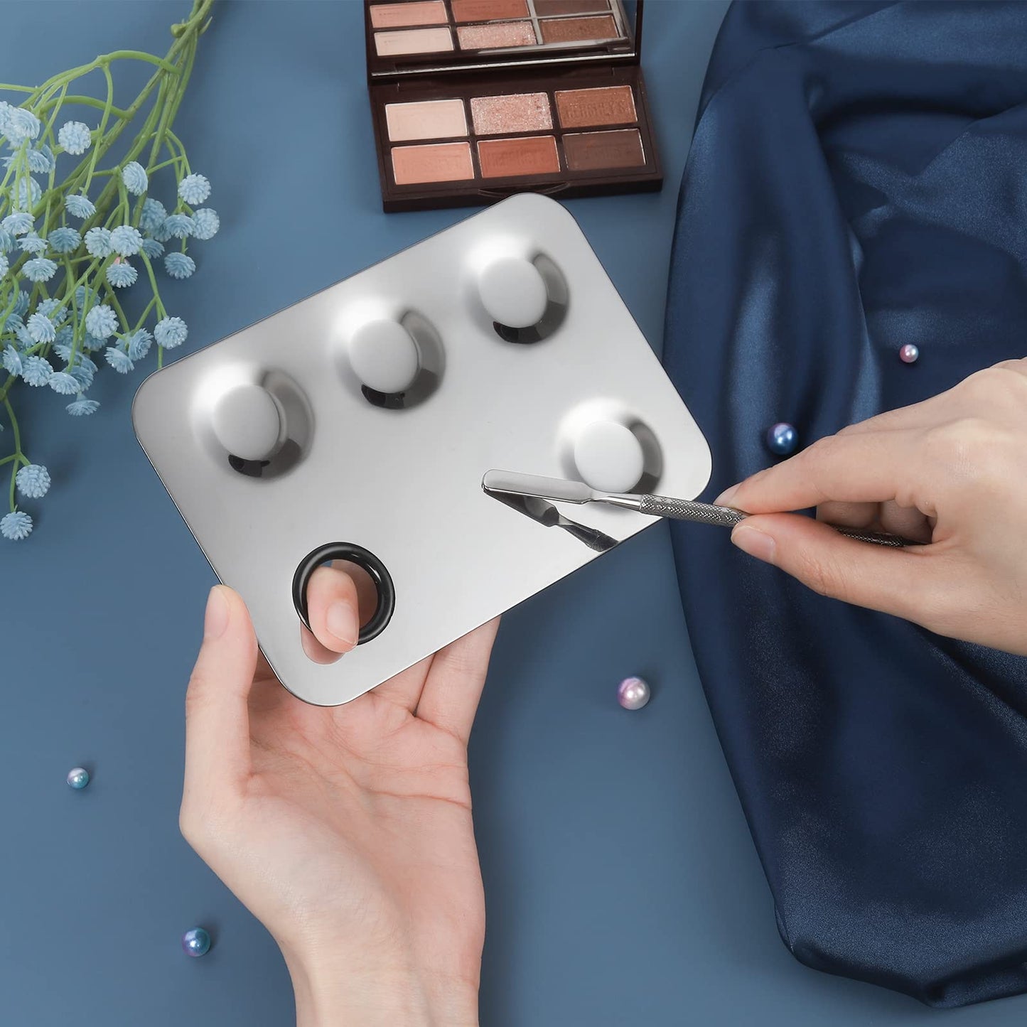 Penugo Upgrade Mixing Makeup Palette, Stainless Steel Palette With Spatula Tool for Mixing Cosmetic and Pigment, Nail-art