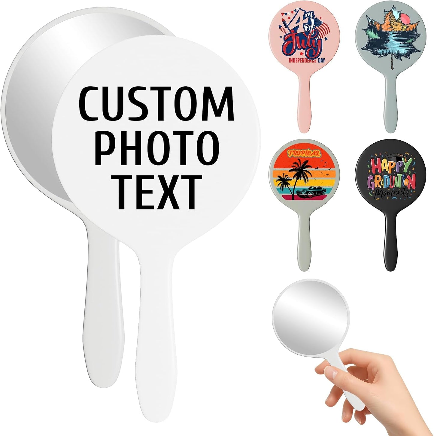 Personalized Handheld Makeup Mirrors - Compact Travel Mirror with Custom Photo/Text | Bulk Gift Idea for Women (Blue)