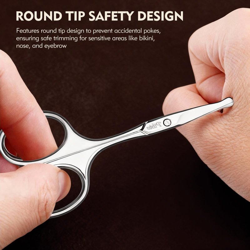 PTBTO Eyebrow Scissors, 3.75” Round Tip for Safe Nose Hair, Mustache & Bikini Trimming, Premium Stainless Steel Small Scissors with Case