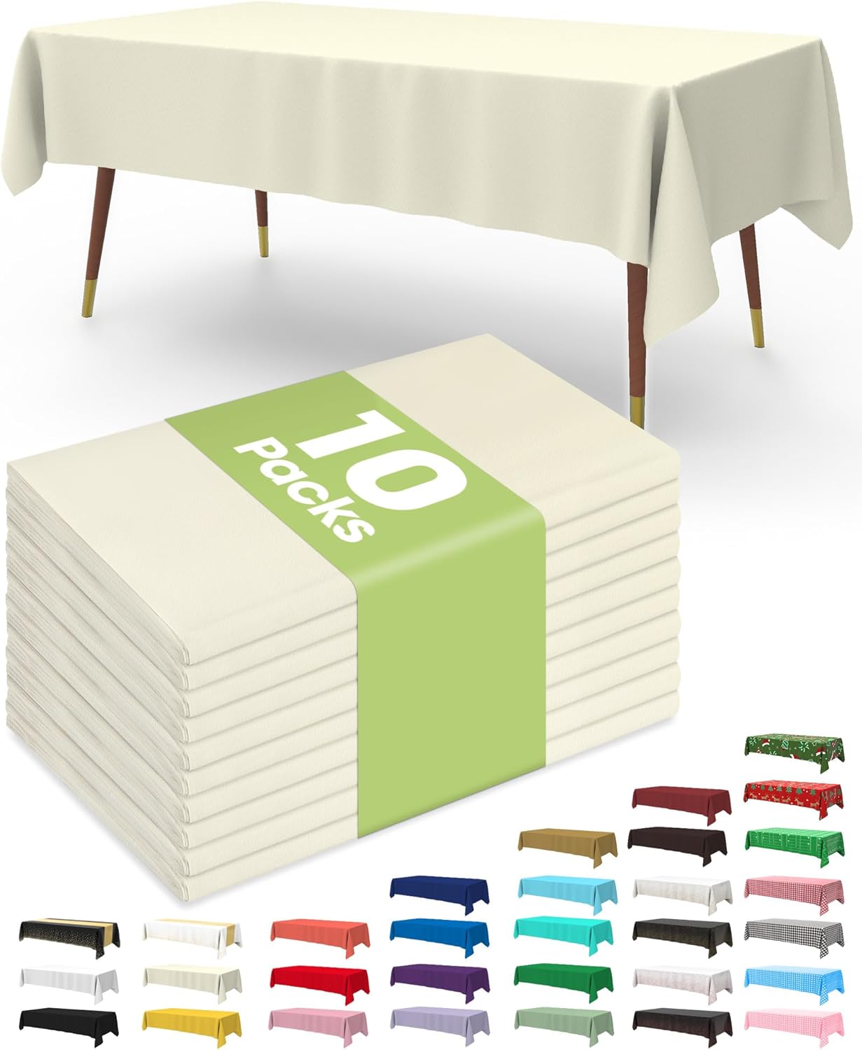 Plastic Table Cloths - 10 Pack Disposable 54 x 108 Inch for Parties, Picnics & Weddings | Rectangle White